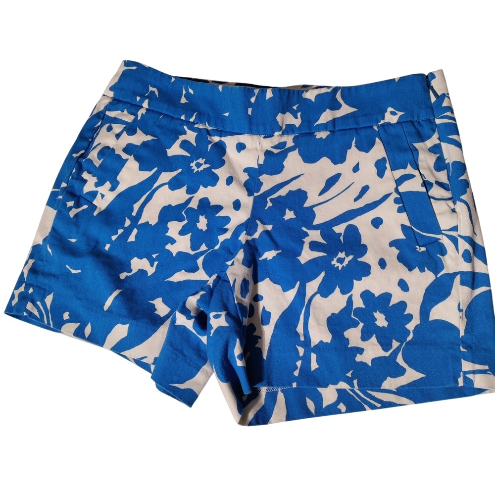 J.Crew Womens Blue White Floral Chino Shorts Size 2 (30"X4.75") Side Zip Cotton